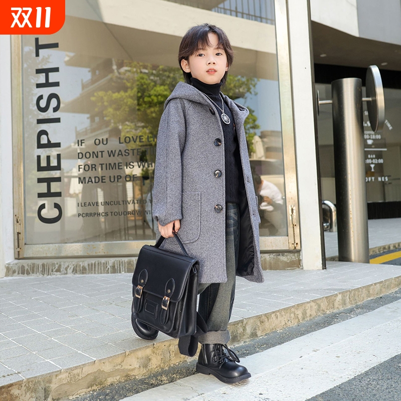 男童呢子大衣2025新款男孩冬季儿童加厚外套毛呢中大童韩版洋气潮