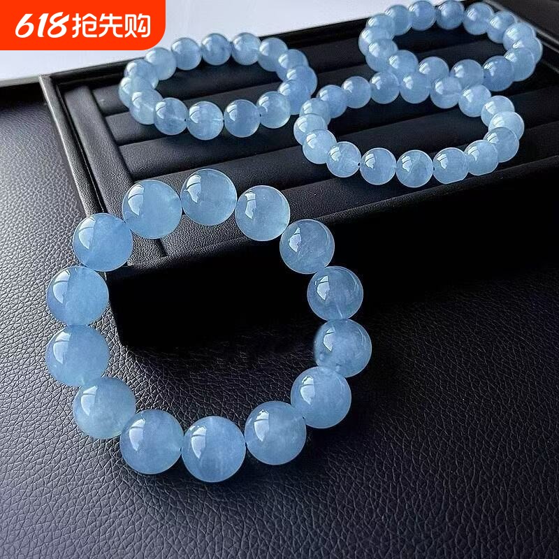 爆款仿冰种转运珠冰透海蓝宝手链水晶手串单圈仿女深海蓝手串