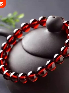 戒面级仿酒红石榴石手链多圈女红宝石水晶手串男女首饰品送友礼物