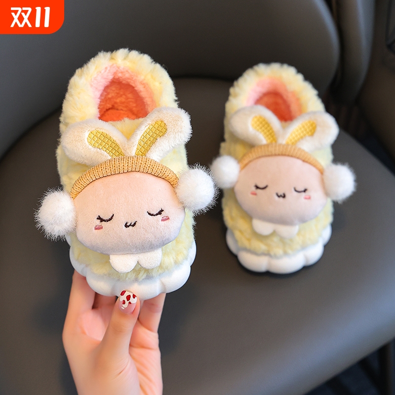 儿童棉鞋防滑居家保暖厚底包跟小孩毛拖鞋卡通可爱男女童棉鞋冬季