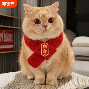 猫咪新年围巾宠物围脖红色保暖中国风口水巾围兜狗狗新年装饰品