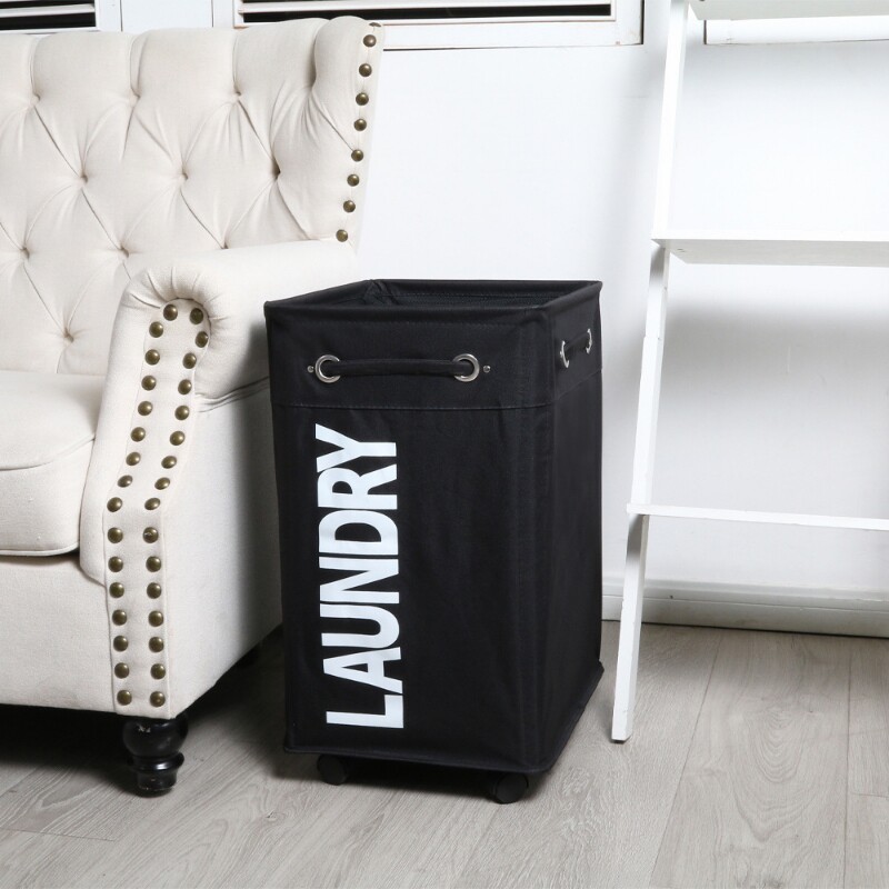 舒十简约家用衣物篓 创意家居用品收纳框 带轮可折叠牛津布脏衣篮