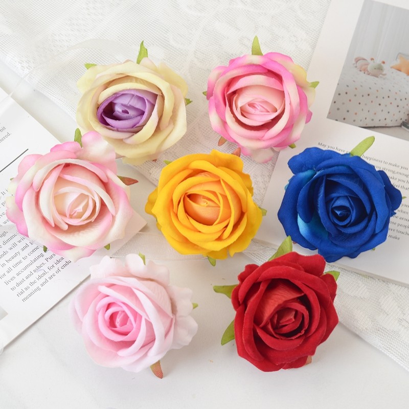 仿真花小绒布玫瑰花头配件DIY花墙路引花插花高级花朵白色红色