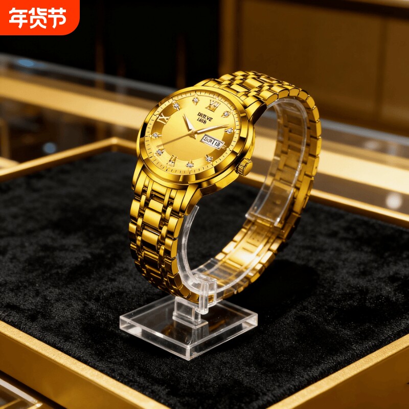 手表男款机械风全自动防水高级感全自动男表数字双日历防水腕表男