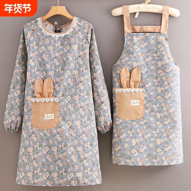可擦手长袖帆布围裙女家用厨房罩衣工作服围腰带袖家务耐磨防污,家庭/个人清洁工具,围裙,淘宝优惠券,粉丝福利购,淘宝优惠卷