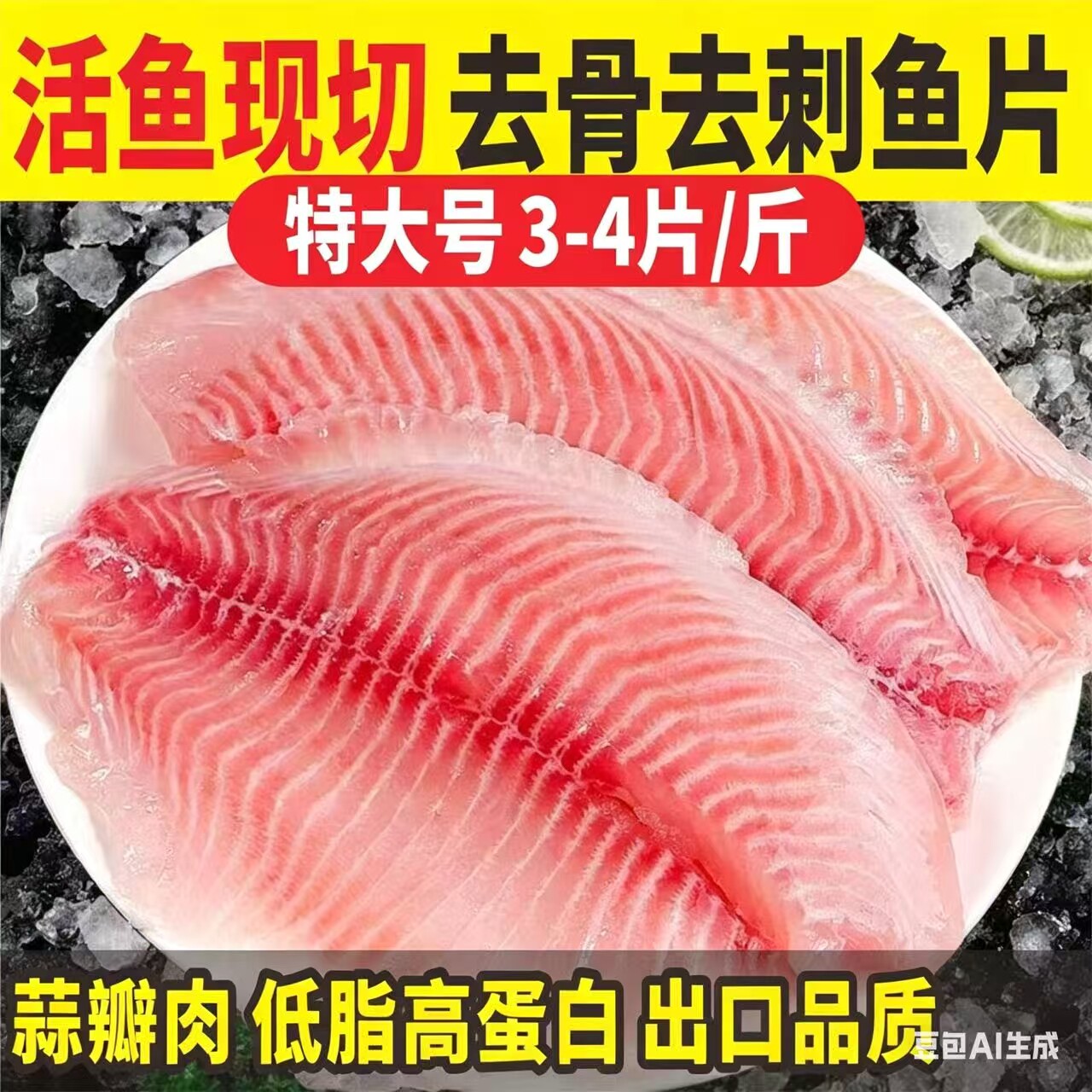 鲷鱼片鱼排无骨无刺鱼柳低脂肪原味生鱼片香煎每片