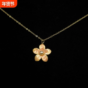 Vintage古着 Pearl cherry blossoms小众花朵珍珠樱花吊坠项链