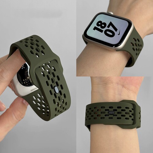 适用iwatch11表带s10苹果S9手表applewatch硅胶S8男款女士新款洞洞透气SE高级感军夏季ultra运动SE替换链腕带