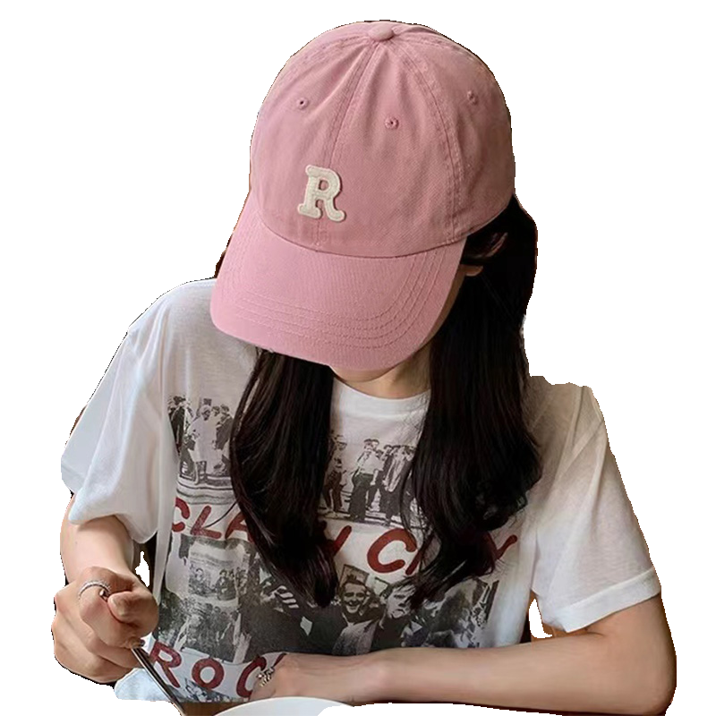 R标咖啡色棒球帽女大头围显瘦显脸小百搭运动帽子男韩版