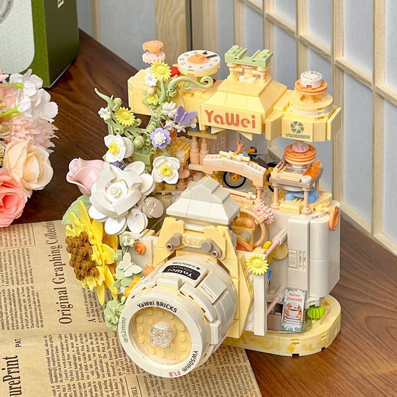 兼容乐高积木花复古相机拼装玩具手工diy拼图成人版送女生日礼物