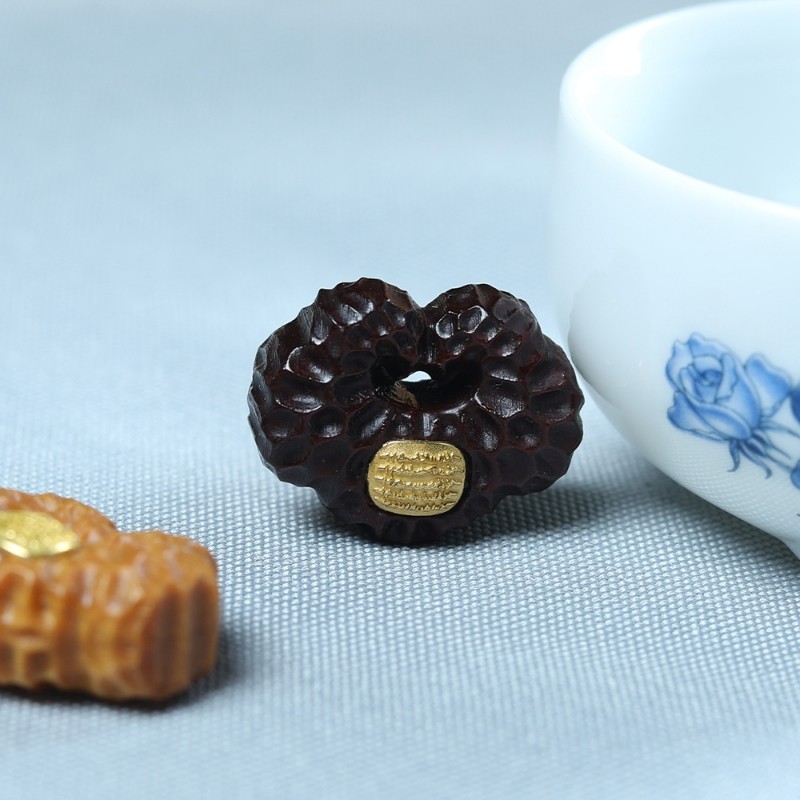 平安如意锁沉香木沙金贴皮五条经文diy文玩配件饰品钥匙扣包挂件