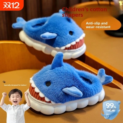 宝妈推荐！鲨鱼儿童棉拖保暖可爱