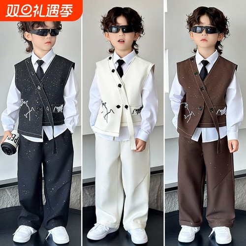 男童西装套装轻奢小众高端主持人儿童礼服夏季新款男孩钢琴演出服