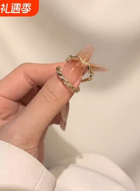 轻奢戒指女小众ins设计高级指环开口调节食指圈超精致锆石波浪