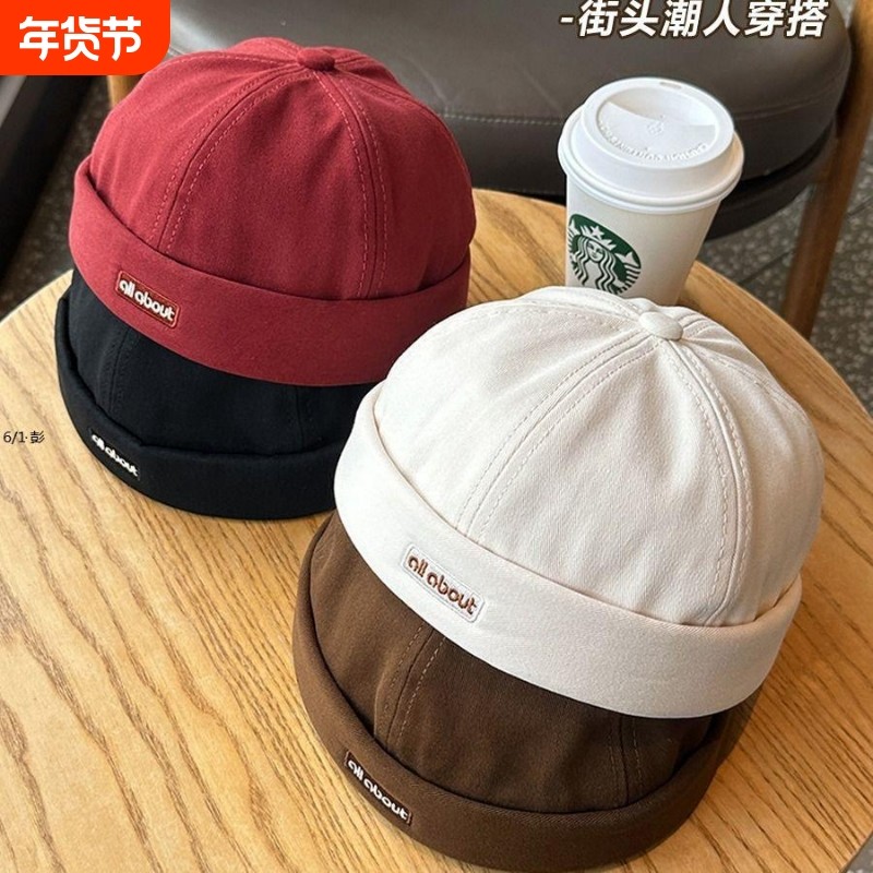 日本设计师雅痞帽地主帽原宿风街头无檐帽子秋季红色休闲白色黑色