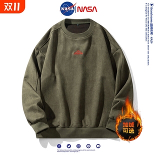 加绒情侣卫衣男 上衣冬季 nasa重磅麂皮绒长袖 t恤男女2025春秋新款