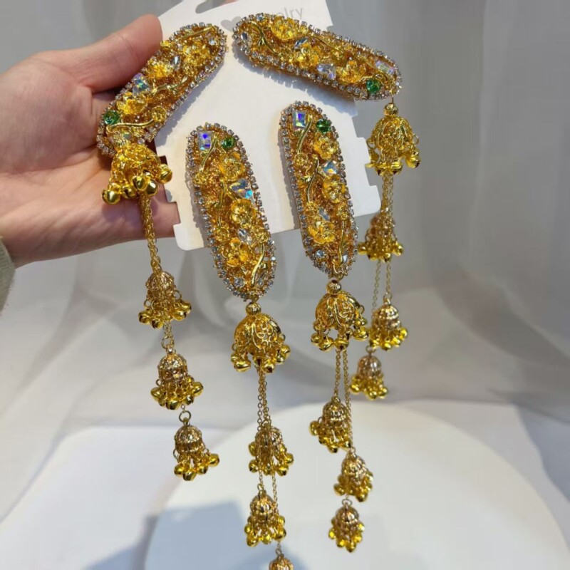 镶钻椭圆花朵铃铛流苏发夹民族风轻奢气质侧边鸭嘴夹精致轻奢发饰