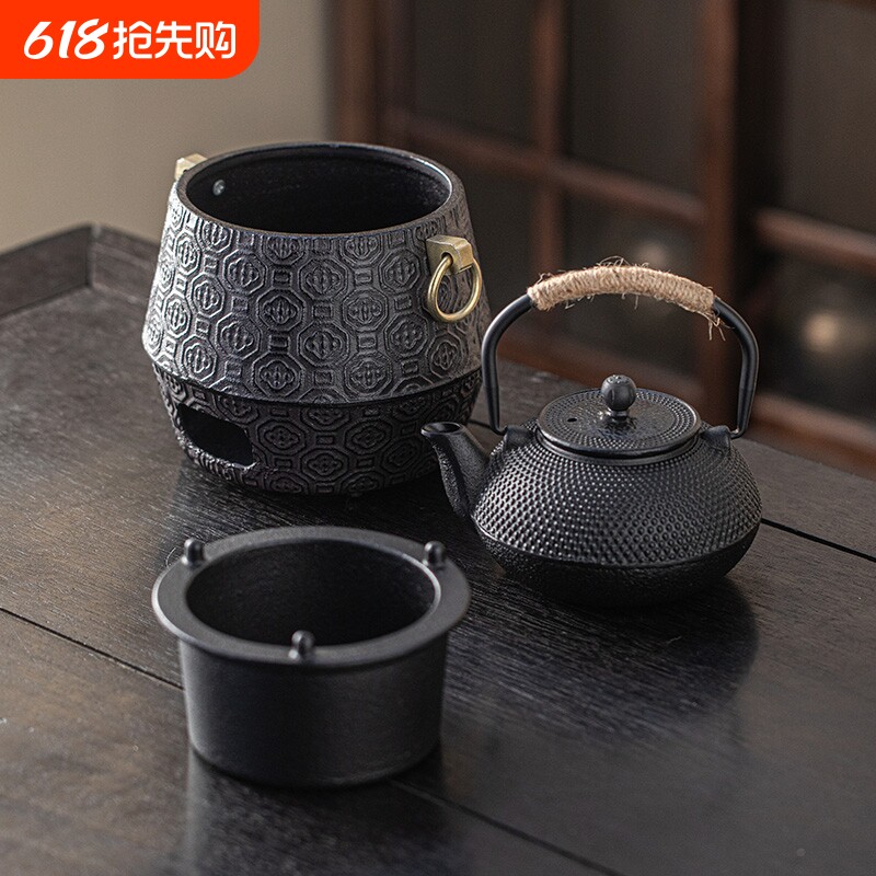 铸铁壶围炉煮茶器具家用室内户外围聚烧烤木炭炭火中式烧水特大号