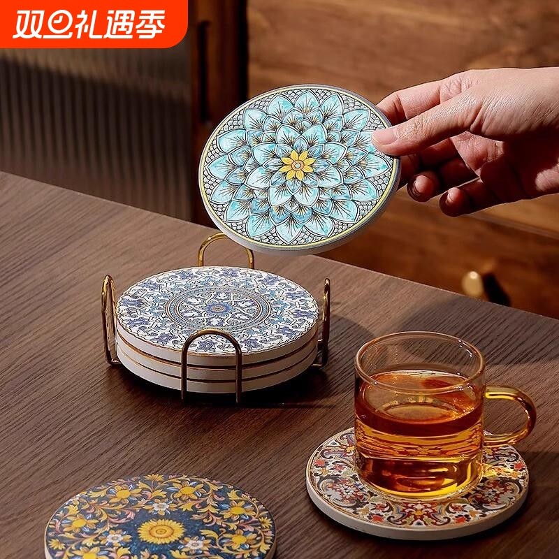 隔热垫吸水茶杯垫茶台办公室咖啡杯垫高级感复古轻奢功夫茶杯托碟