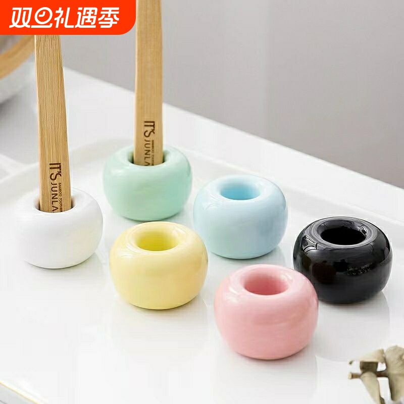 创意陶瓷牙刷架放置手动牙刷牙刷托日式浴室牙具座情侣牙刷底座