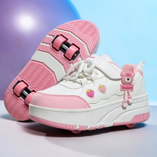 儿童可拆卸双用轮滑鞋 迪森途女童带轮子运动鞋 可爱图案暴走鞋