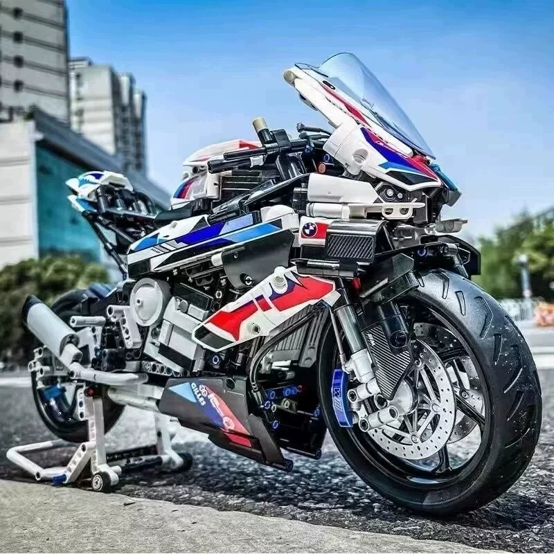 宝马摩托车积木M1000RR遥控汽车模型跑车高难度大型男孩拼装玩具