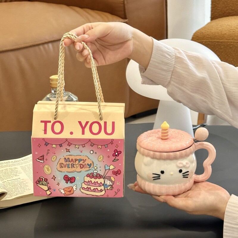 陶典可爱猫咪陶瓷水杯带盖杯子情侣喝水马克杯高颜值生日礼物女生