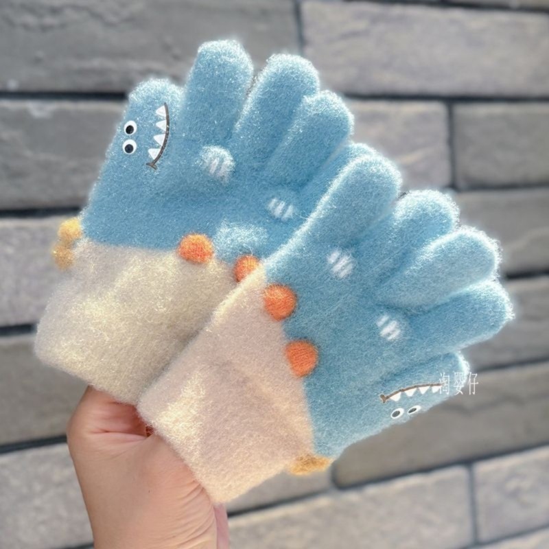 儿童手套3-6岁冬季保暖加绒五指套男童女童可爱卡通分指宝宝针织