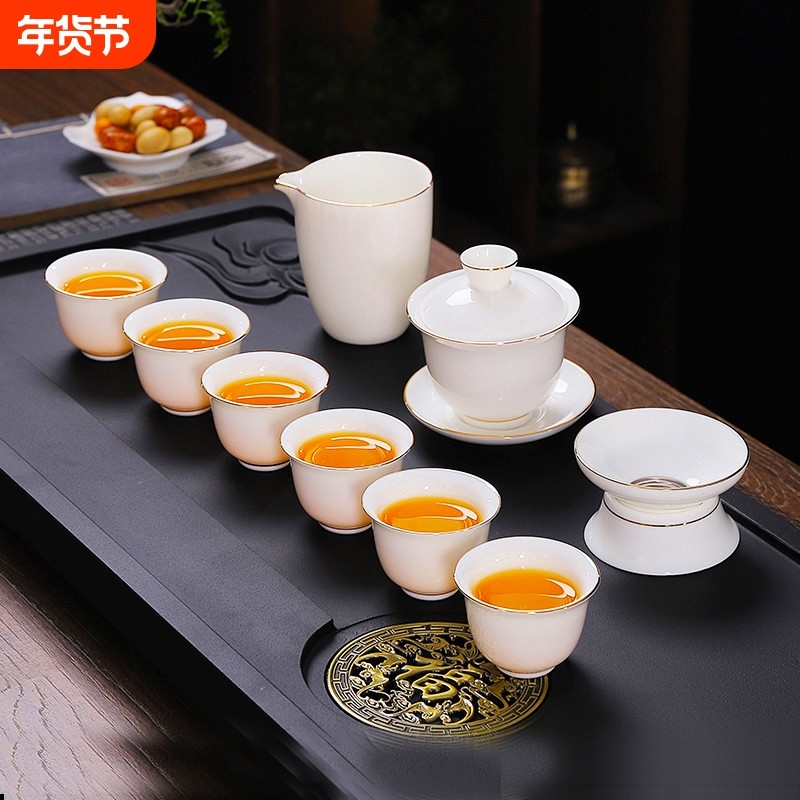 羊脂玉白瓷茶具套装高档轻奢功夫茶杯办公室盖碗泡茶杯精品茶道,餐饮具,功夫茶具,淘宝优惠券,粉丝福利购,淘宝优惠卷