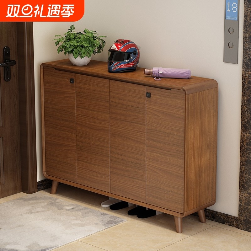 指纹锁鞋柜走廊楼道电梯门外家用门口2025新款实木框收纳一体靠墙
