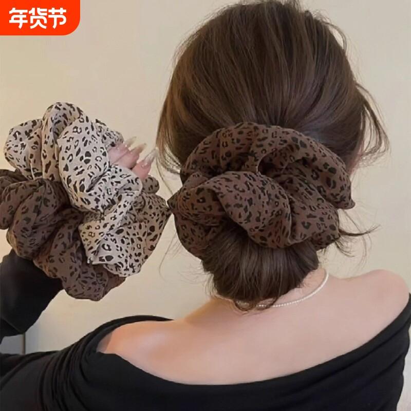 秋冬豹纹大号时尚发圈大肠高级丸子头饰发饰复古头绳发绳皮筋超大