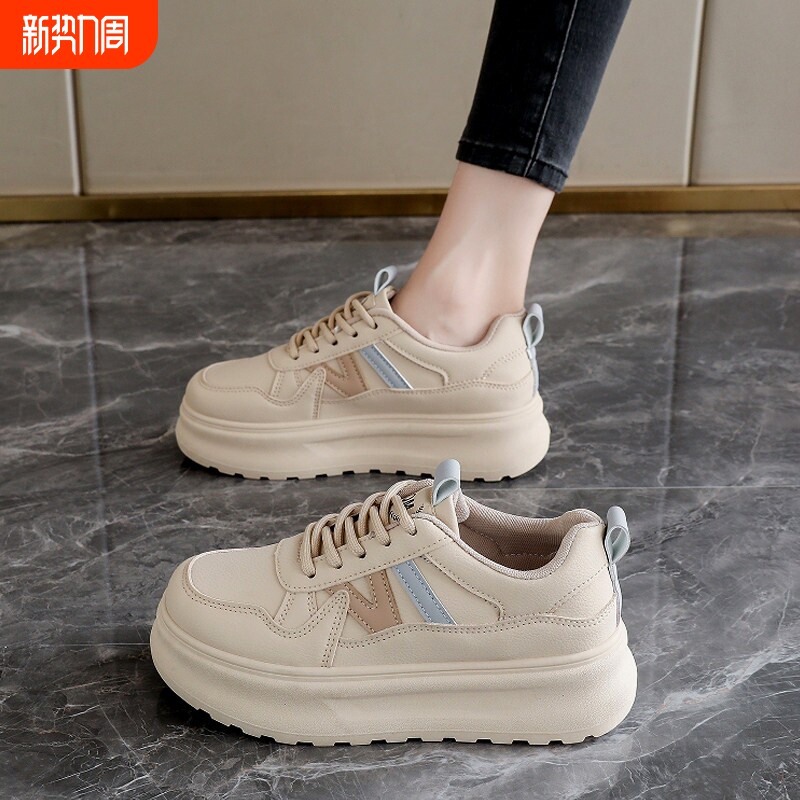 意尔康心选防水运动鞋女款2026新款春季女鞋真皮百搭松糕板鞋厚底