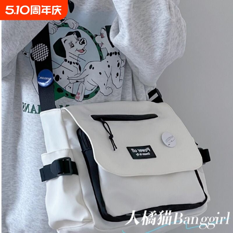 ins大学生斜挎包休闲背包单肩包日系包包女复古邮差包男大容量