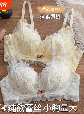 蕾丝性感内衣女士小胸聚拢无钢圈上托防下垂调整型夏季文胸罩黑色