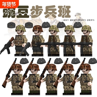 二战积木军事人仔德国德军豌豆迷彩DW军步兵班积木人仔粤睿智达