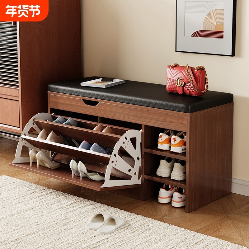 实木入户换鞋凳家用可坐鞋柜坐凳一体鞋架软包坐垫玄关进门穿鞋凳