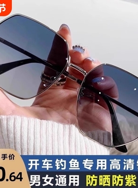 德国透明蓝色偏光太阳镜男士多边形金属开车墨镜潮海边旅行眼镜女