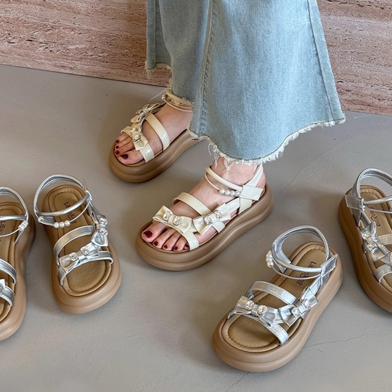 美拉德凉鞋女款2025新款夏季外穿银色绝美配裙子罗马鞋厚底沙滩鞋