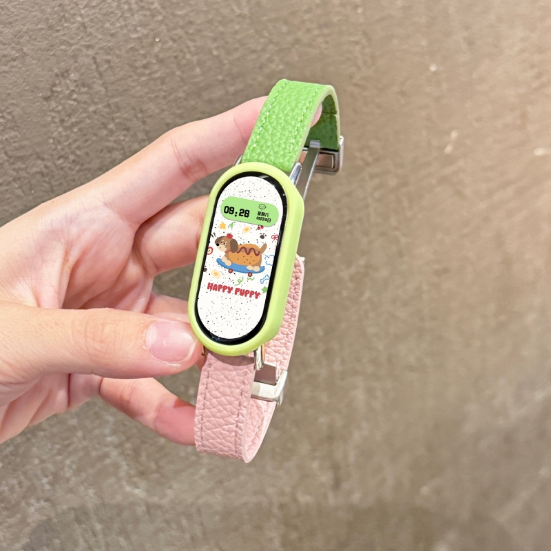 【荷塘映色】适用小米手环10表带撞色荔枝纹折叠磁吸扣9NFC8陶瓷版保护套壳替换腕带智能运动粉色绿色