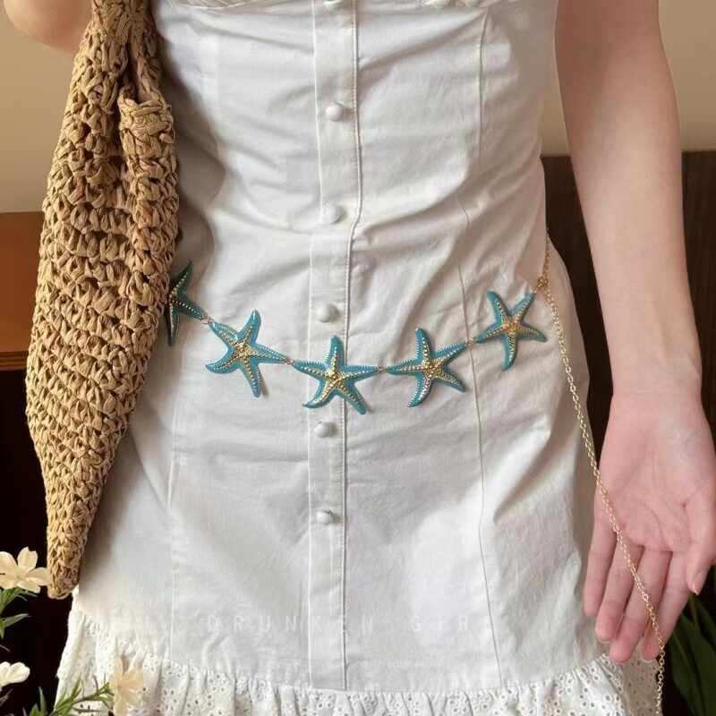 蓝色海星腰链女海边度假风身体链甜酷小众设计腰带配饰