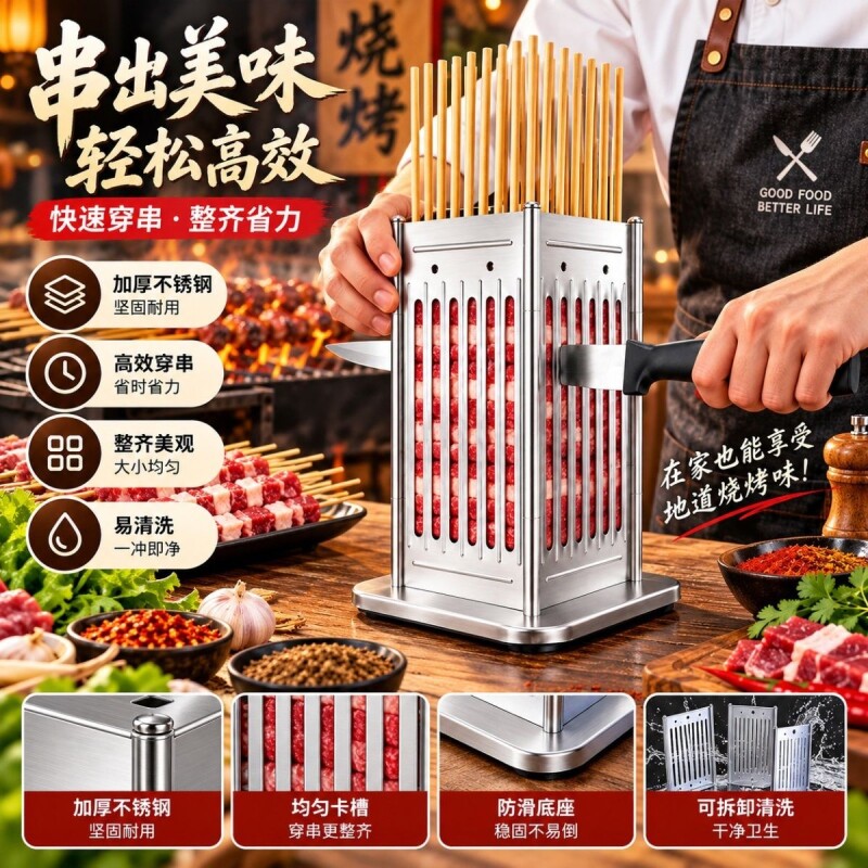 穿串神器羊肉串穿肉器撸串肉串手动穿串烧烤工具商用不锈钢穿串机