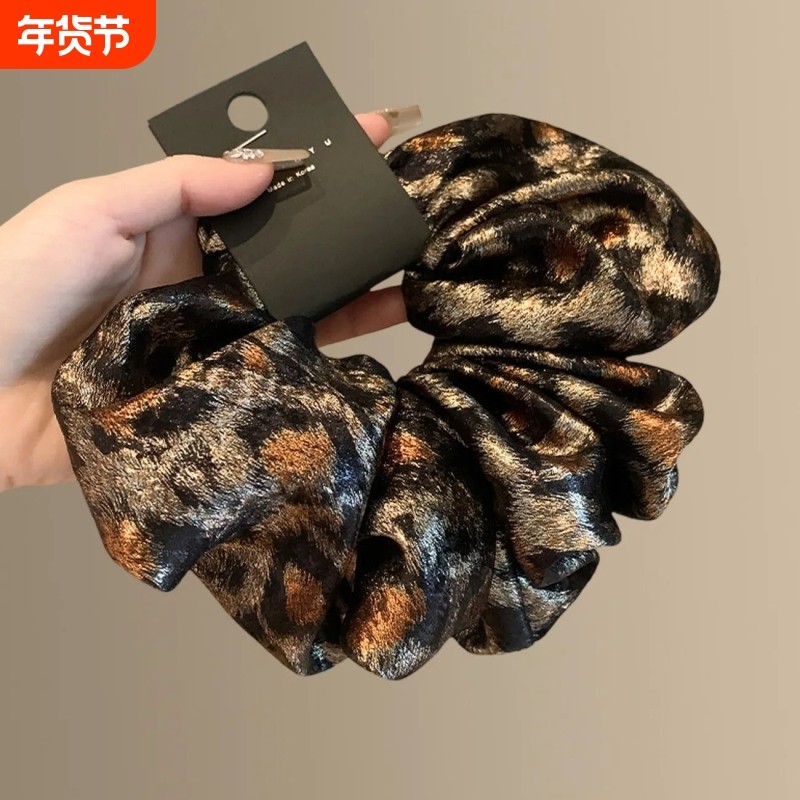设计感小众豹纹大肠发圈女缎面扎头发丸子头发绳头饰大肠圈简约