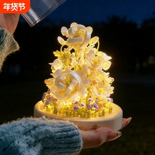 兼容乐高玫瑰永生花束积木盆栽手工diy拼装玩具送男女孩新年礼物