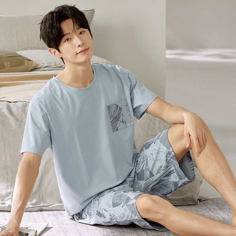 2025薄款男士睡衣夏季短袖短裤新款青年舒适家居服宽松休闲套装