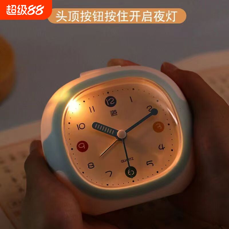 静音闹钟时尚简约学生床头小闹表卧室无声夜光时钟桌面台钟表现代图片