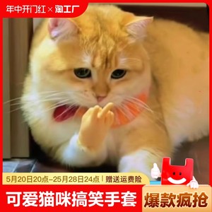 猫咪手套迷你搞笑人手小手逗猫玩具剪刀比耶小猫手套爪子弹力指套