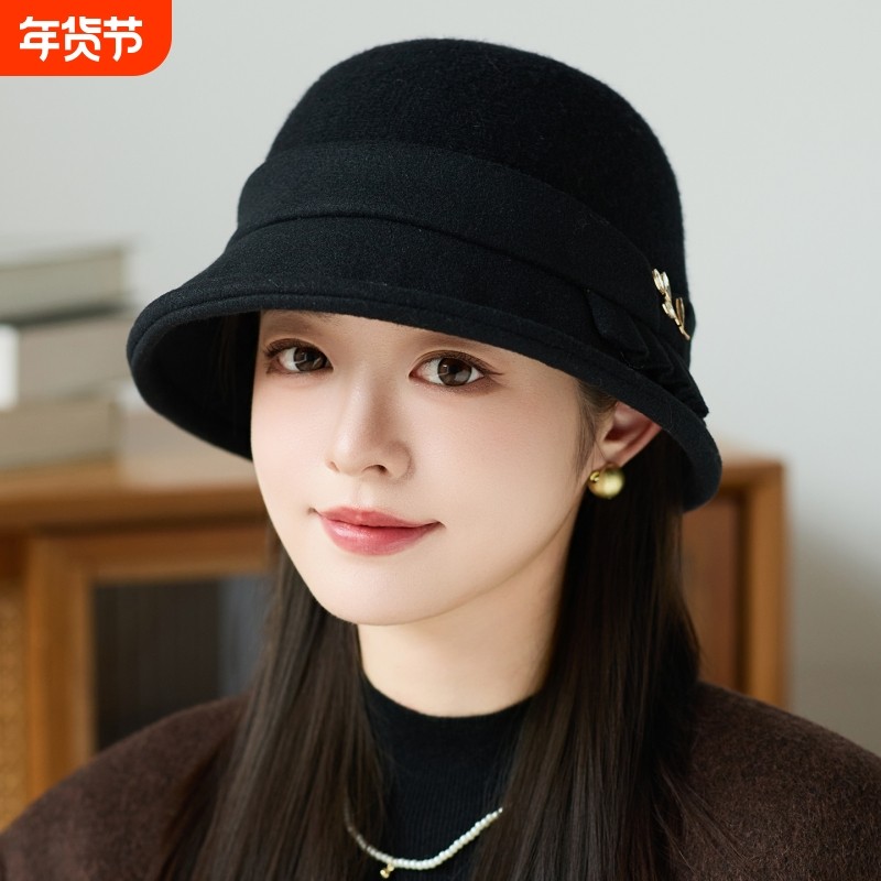 帽子女士2025新款秋冬遮脸盆帽韩版气质百搭显脸小渔夫帽黑色优雅,服饰配件/皮带/帽子/围巾,帽子,淘宝优惠券,粉丝福利购,淘宝优惠卷