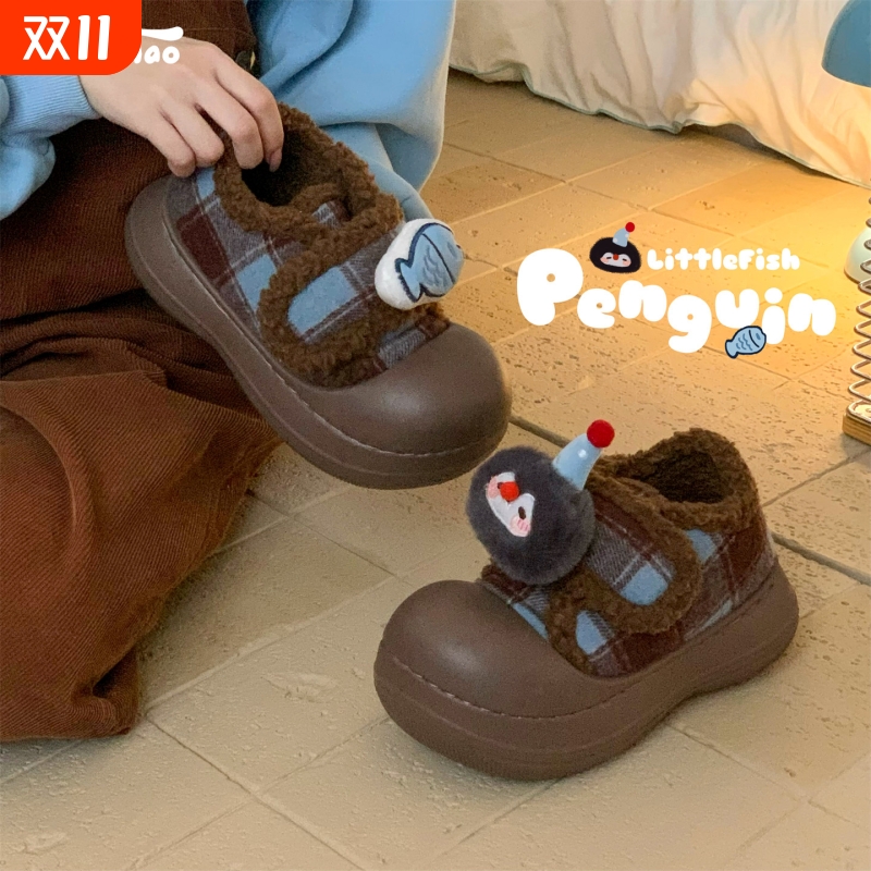 细细条企鹅小鱼魔术贴面包鞋女