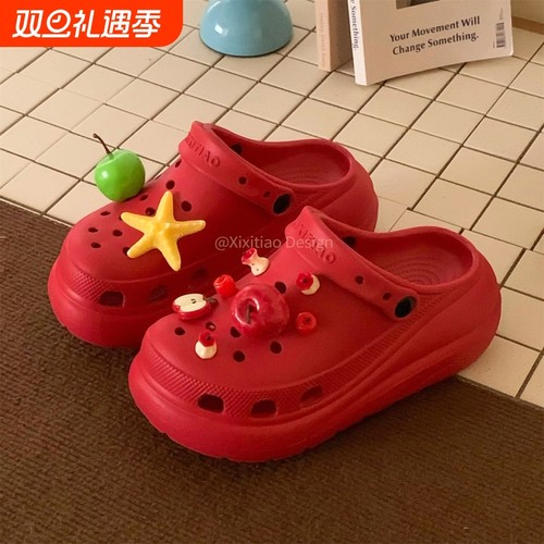 夏厚底增高足弓洞洞鞋