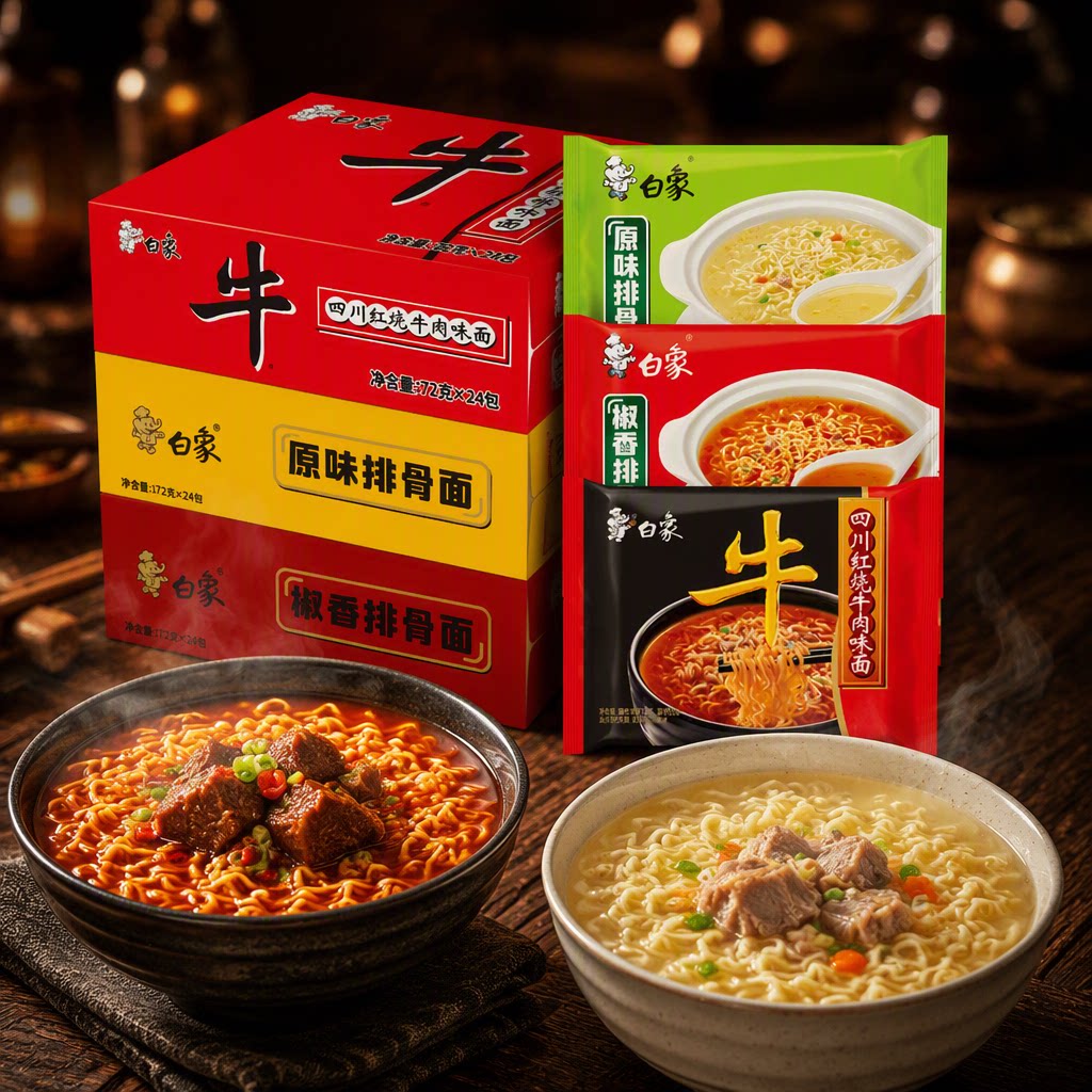 白象方便面整箱批发泡面袋装红烧牛肉面速食食品24排骨面经典面条
